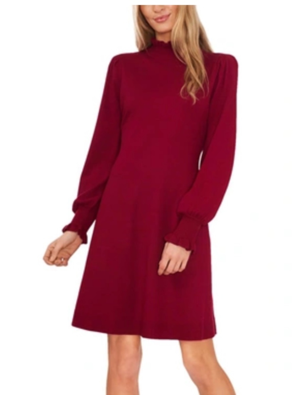 CeCe Women's Long Sleeve Smock Cuff Mock Neck Sweater Dress NWT